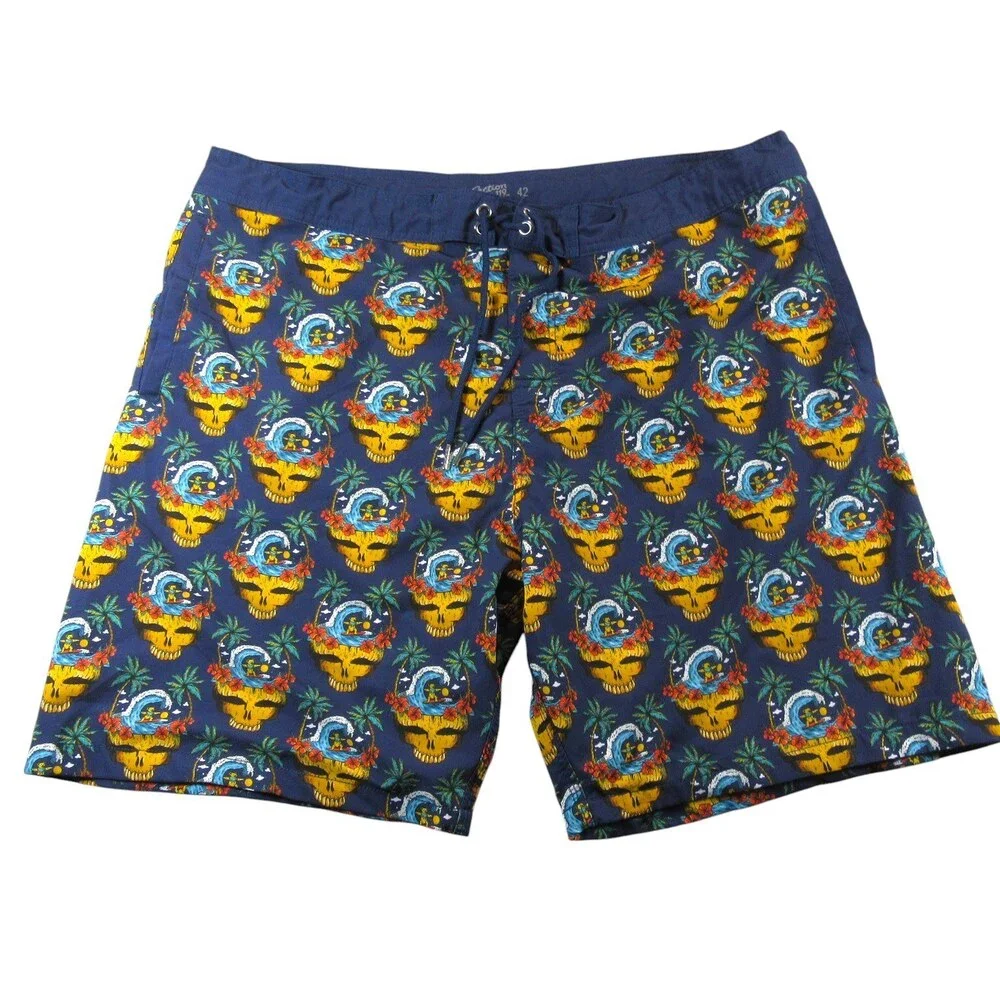 Section 119 Mens Grateful Dead‎ Swim Trunks 42 x 12 Blue Allover Skull Surf Bear